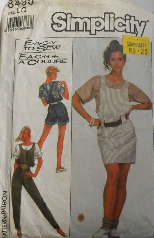 SIMPLICITY 8495 LOOSE FITTING OVERALL-PULLOVER TOP SIZE L (18-20) NO SEWING INSTRUCTIONS