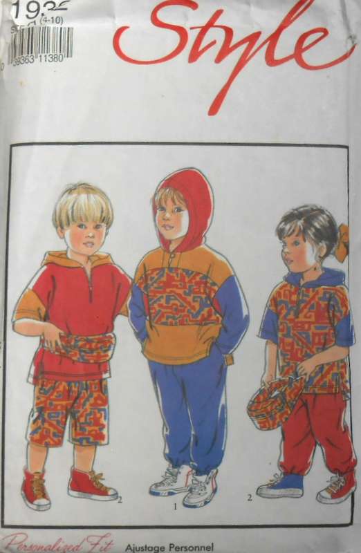STYLE 1932 KIDS HOODED TOPS-PANTS-SHORTS-MONEY BAG SIZE 4-10 YEARS COMPLETE-ONLY PANTS CUT TO 5 YEAR