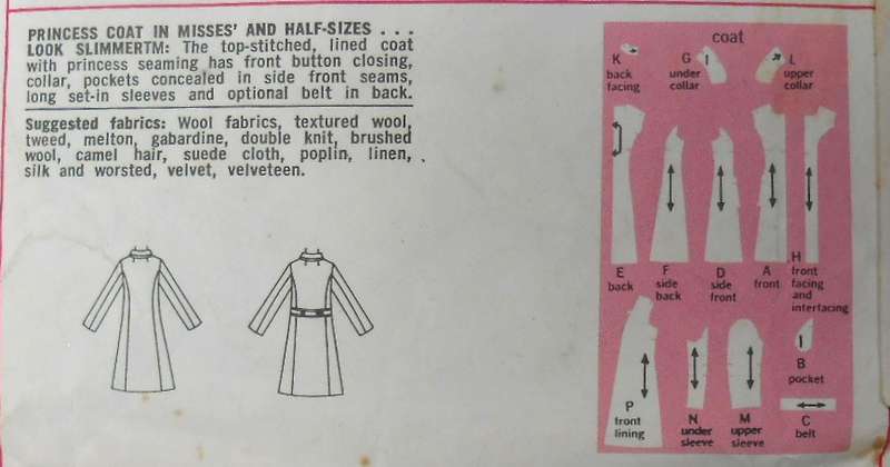 SIMPLICITY 5928 PRINCESS COAT SIZE 16 BUST 38" COMPLETE