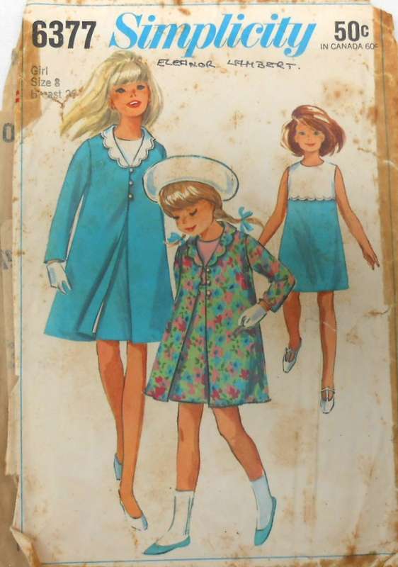 VINTAGE SIMPLICITY 6377 GIRLS COAT WITH DETACHABLE COLLAR-DRESS SIZE 8 YEARS -COMPLETE