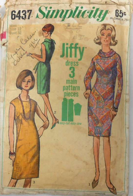 VINTAGE SIMPLICITY 6437 DRESS SIZE 12 BUST 32 -THE COLLAR PATTERN IS NOT SUPPLIED