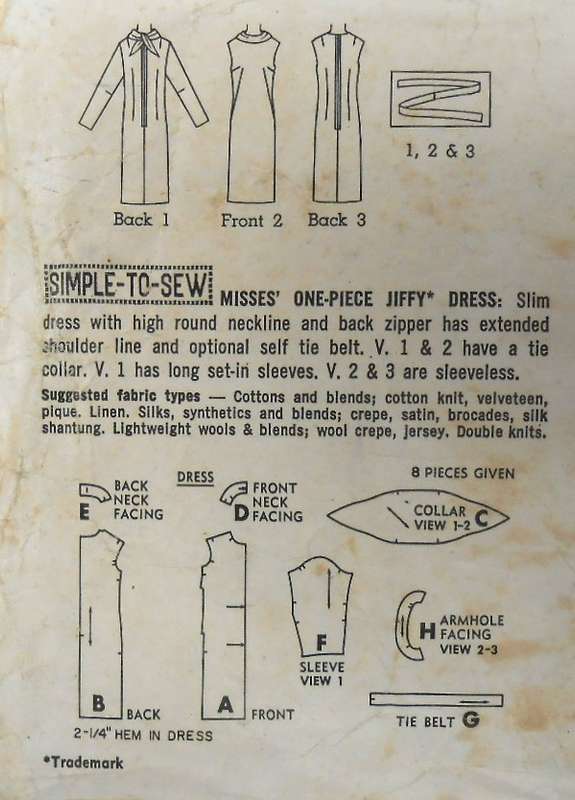 VINTAGE SIMPLICITY 6437 DRESS SIZE 12 BUST 32 -THE COLLAR PATTERN IS NOT SUPPLIED