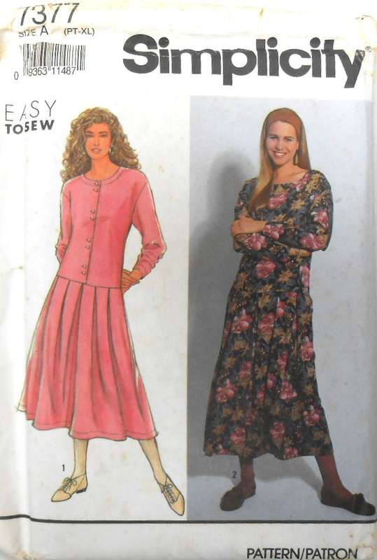 SIMPLICITY 7377 DRESS WITH BODICE VARIATIONS SIZE PT-XL (6-24)-COMPLETE-UNCUT-F/FOLDED