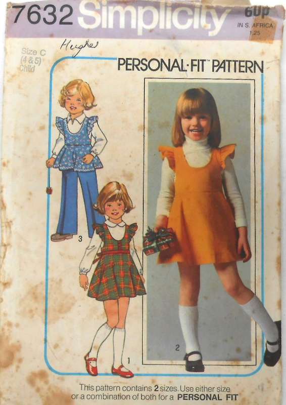 SIMPLICITY 7632 GIRLS PINAFORE-TOP-PANTS- SIZE 4-5 YEARS COMPLETE