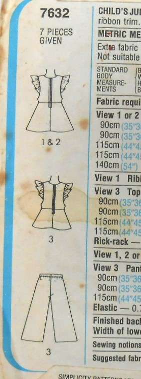 SIMPLICITY 7632 GIRLS PINAFORE-TOP-PANTS- SIZE 4-5 YEARS COMPLETE