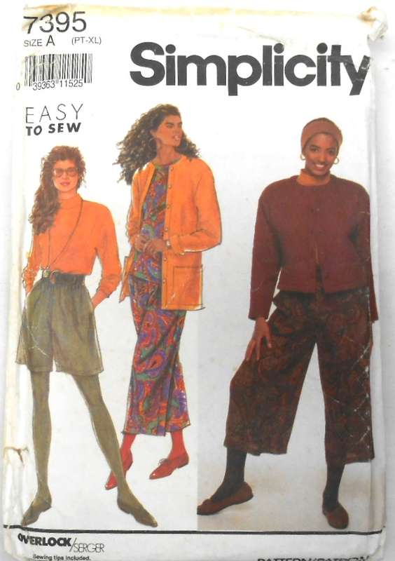 SIMPLICITY 7395 CULOTTES & UNLINED JACKET IN 2 LENGTHS+TOP SIZE PT-XL (6-24) COMPLETE-UNCUT-F/FOLDED