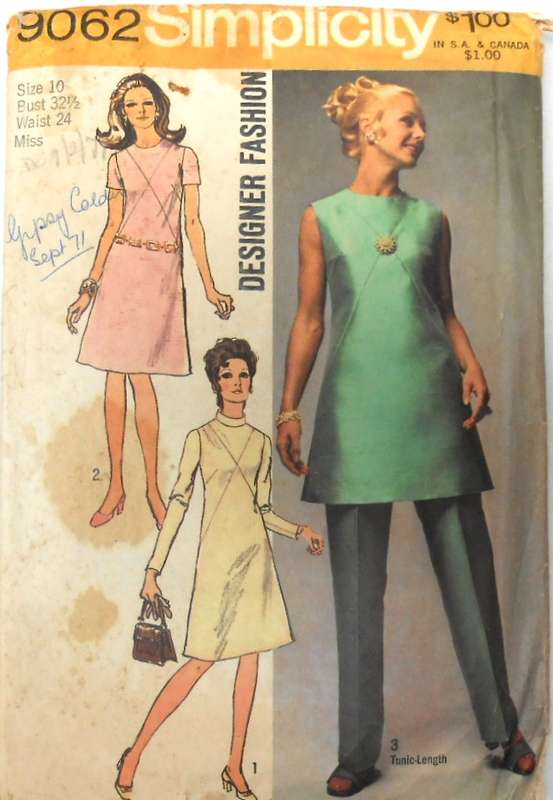 VINTAGE SIMPLICITY 9062 DESIGNER FASHION DRESS-TUNIC-PANTS SIZE 10 BUST 32 1/2 COMPLETE