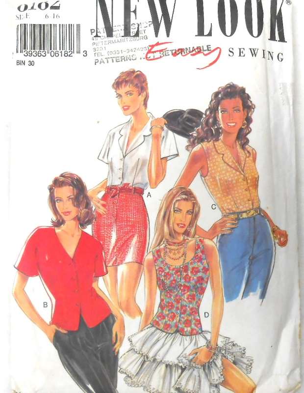 NEW LOOK PATTERNS 6182 SET OF TOPS SIZES 6-16 COMPLETE -UNCUT-F/FOLDED