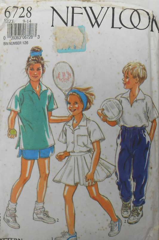 NEW LOOK PATTERNS 6728 KIDS SPORTSWEAR-TOP-SKIRT-PANTS SIZE 9-14 YEARS COMPLETE-CUT TO 14 YEARS