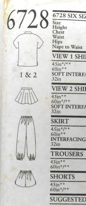 NEW LOOK PATTERNS 6728 KIDS SPORTSWEAR-TOP-SKIRT-PANTS SIZE 9-14 YEARS COMPLETE-CUT TO 14 YEARS
