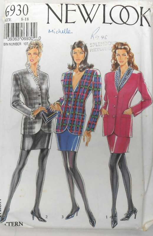 NEW LOOK PATTERNS 6930 FITTED JACKET & SLIM SKIRT SIZE 8-18 COMPLETE-CUT TO 14