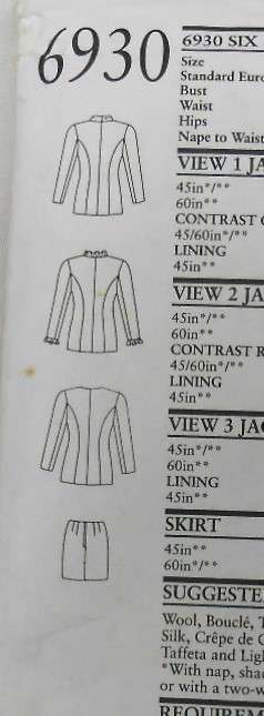NEW LOOK PATTERNS 6930 FITTED JACKET & SLIM SKIRT SIZE 8-18 COMPLETE-CUT TO 14