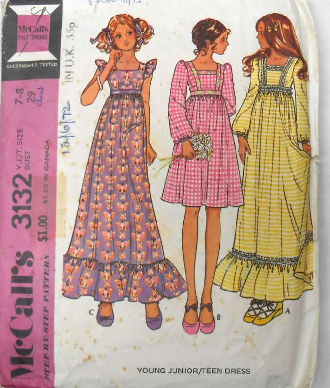 McCALLS 3132 TEEN DRESS SIZE 7-8 YEARS 29 CHEST COMPLETE