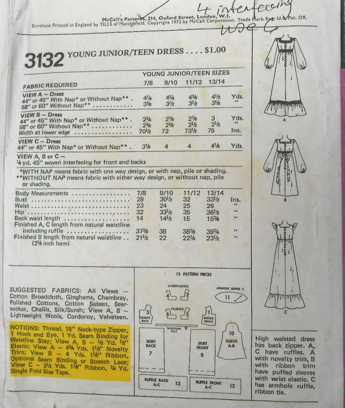 McCALLS 3132 TEEN DRESS SIZE 7-8 YEARS 29 CHEST COMPLETE