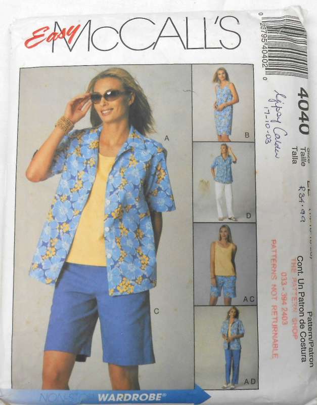 McCALLS 4040 SHIRT-DRESS IN 2 LENGTHS-PANTS IN 2 LENGTHS SIZE 16-18-20 COMPLETE CUT TO 20