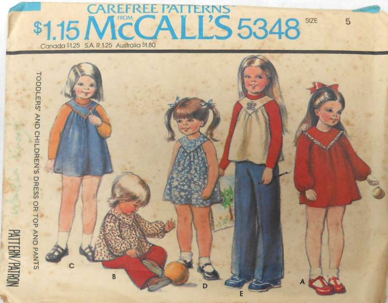 McCALLS 5348 TODDLERS DRESS-TOP-PANTS SIZE 5 YEARS COMPLETE