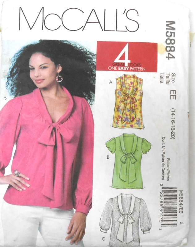 McCALLS M5884SET OF BLOUSES SIZE 14-16-18-20 COMPLETE-CUT TO 20