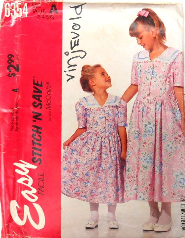 McCall's  6354 GIRLS DRESS SIZE 3-4-5-6 YEARS -COMPLETE-UNCUT-F/FOLDED