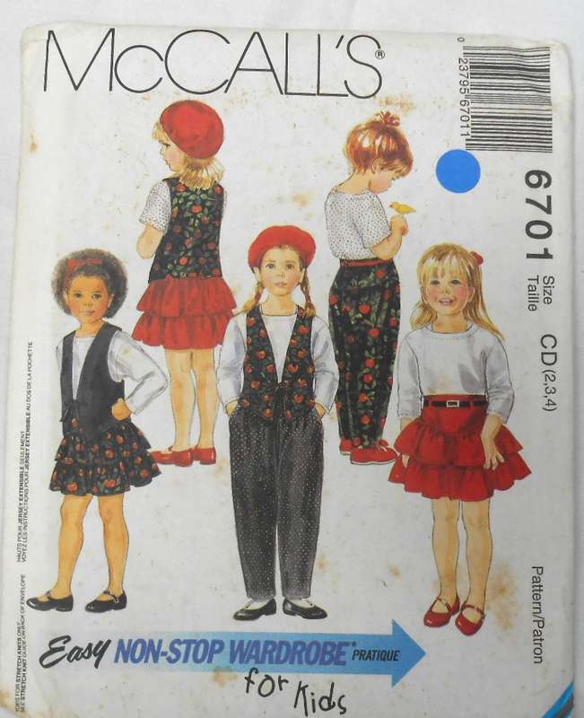 McCall's 6701 KIDS LINED WAISTCOAT-TOP-SKIRT-PANTS SIZE 2-3-4 YEARS -COMPLETE-UNCUT-F/FOLDED