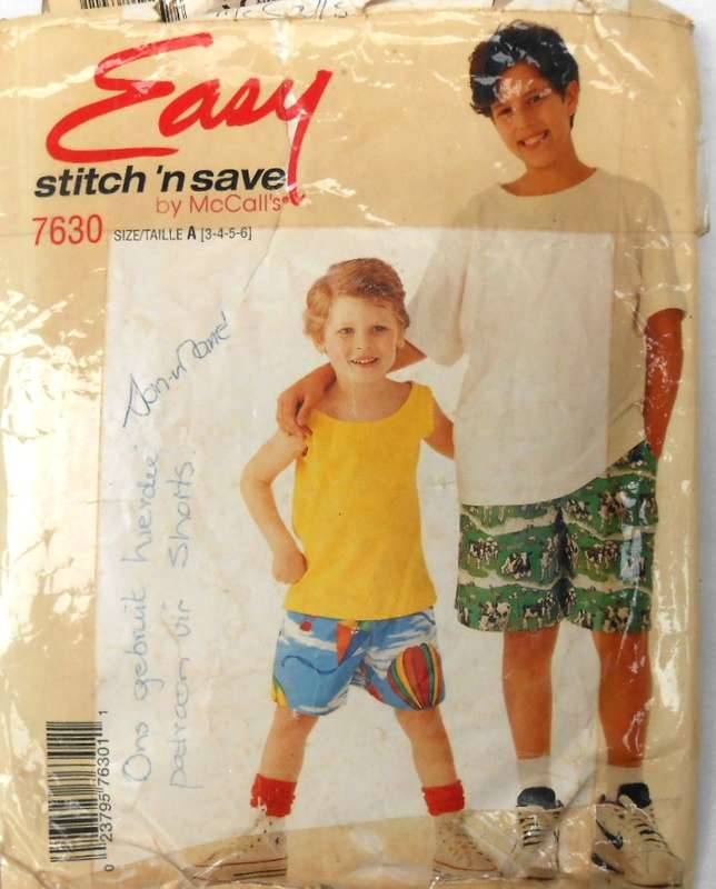 McCall's 7630 BOYS T-SHIRT VEST SHORTS SIZE 3-4-5-6 YEARS COMPLETE