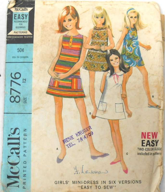 VINTAGE McCall's 8776 GIRLS MINIDRESS IN 6 VERSIONS SIZE 12 YEARS COMPLETE