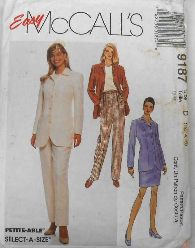 McCall's 9187 UNLINED JACKET-PANTS-SKIRT SIZE 12-14-16 COMPLETE CUT TO SIZE 16