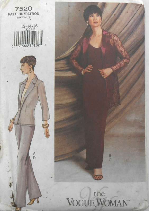 VOGUE 7520 JACKET-CAMISOLE-SKIRT-PANTS SIZE 12-14-16 COMPLETE-UNCUT-F/FOLDED