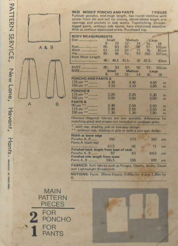 VOGUE 9632 PONCHO & PANTS SIZE LARGE 16-18 COMPLETE