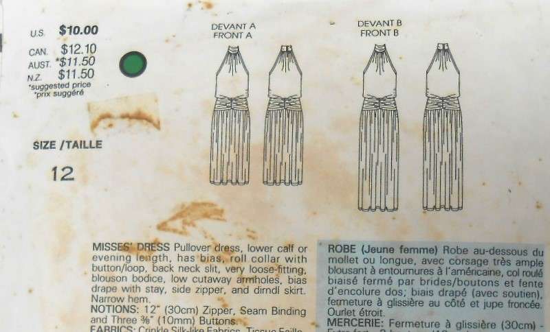 VOGUE 1689 CAROL HORN PULLOVER DRESS WITH ROLL COLLAR SIZE 12 COMPLETE