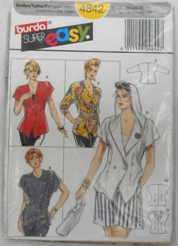 BURDA 4842 LADIES TOPS SIZE 8-18 COMPLETE-CUT TO 14