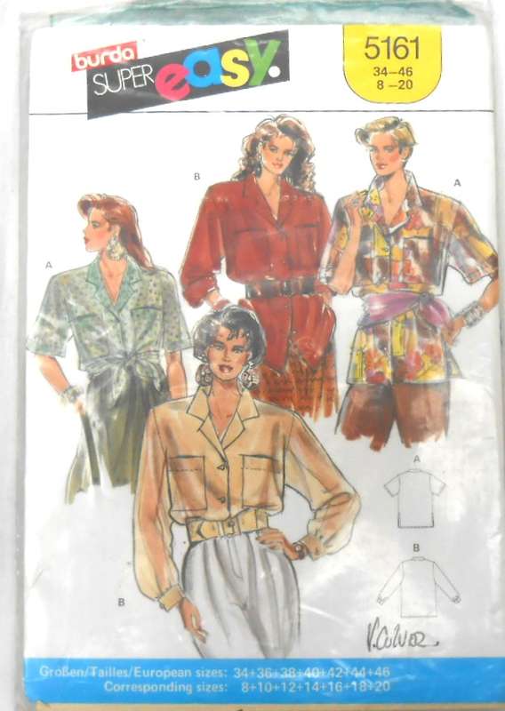 BURDA 5161 LADIES BLOUSE SIZE 8-20 - THE POCKET PATTERN IS NOT SUPPLIED
