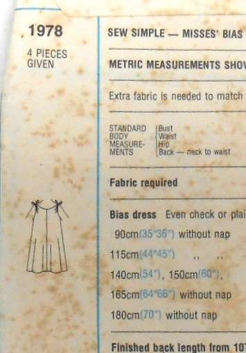 STYLE 1978 LOOSE FITTING BIAS SUMMER DRESS+SHOULDER TIES SIZE 10-12-14 COMPLETE-CUT TO 14