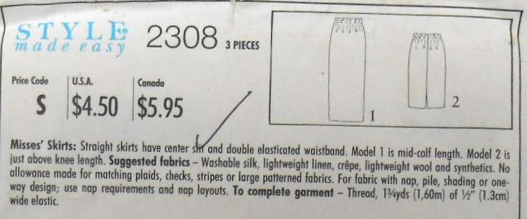 STYLE 2308 STRAIGHT SKRTS WITH CENTRE SPLIT SIZE6-16 COMPLETE