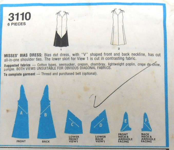 STYLE 3110 BIAS DRESS WITH V FRONT SIZES-10 BUST 83 CM COMPLETE