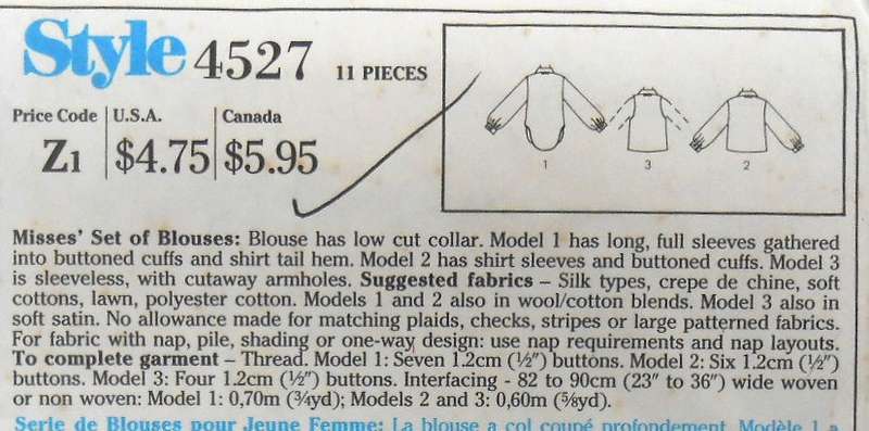STYLE 4527 SET OF BLOUSES SIZES-10-12-14 - COMPLETE