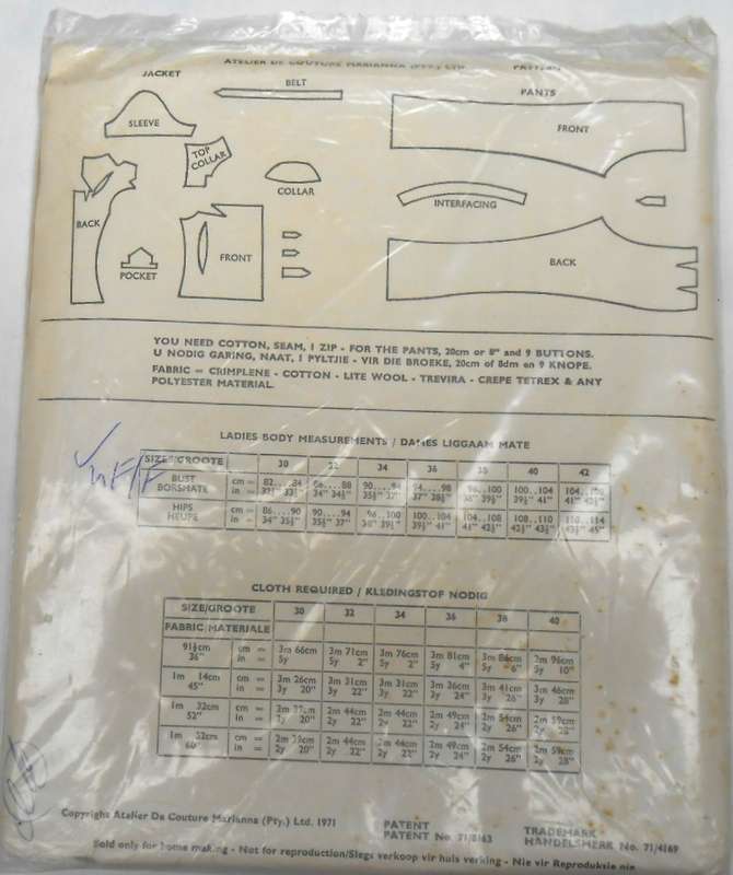 VINTAGE MARIANNA PATTERN 326 PANTS SUIT SIZE 36 bUST COMPLETE-UNCUT-F/FOLDED-SEALED
