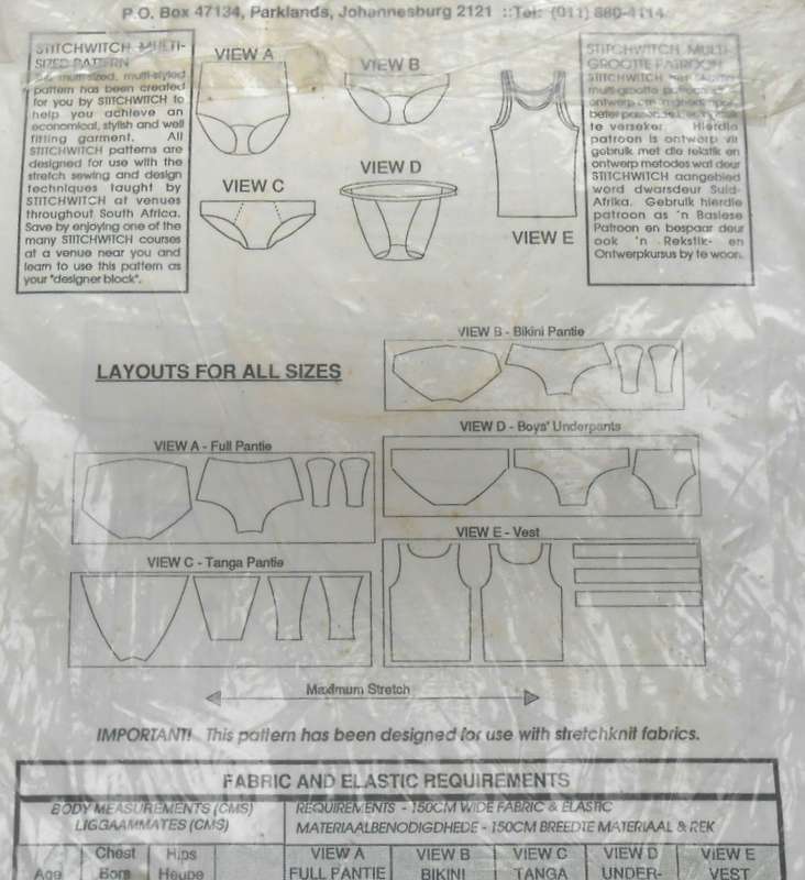 STITCHWITCH B015 UNDERWEAR FOR AGES 2-12 YEARS SEALED