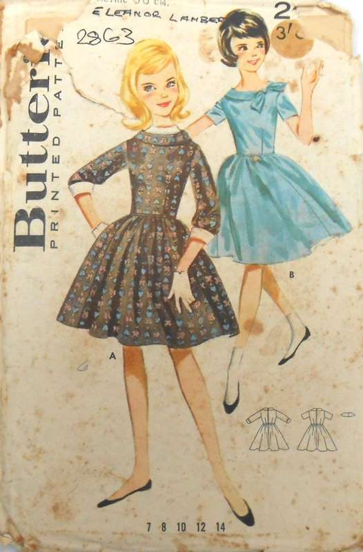 VINTAGE BUTTERICK 2863 GIRLS COWL COLLARED DRESS SIZE 8 YEARS BREAST 26 COMPLETE-ZIPLOC