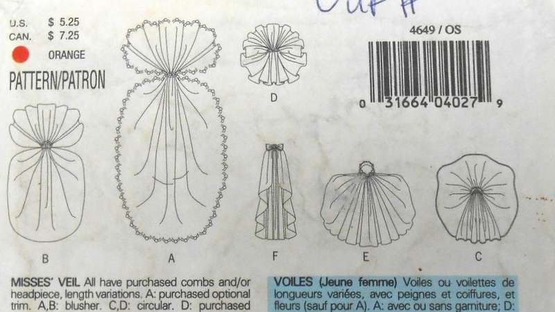 BUTTERICK 4649 SET OF WEDDING VEILS ONE SIZE COMPLETE-UNCUT-F/FOLDED