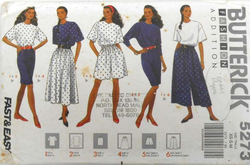 BUTTERICK 5273 TOP-SKIRT-SPLIT SKIRT SIZES XS-S-M (6-14) COMPLETE-CUT TO M