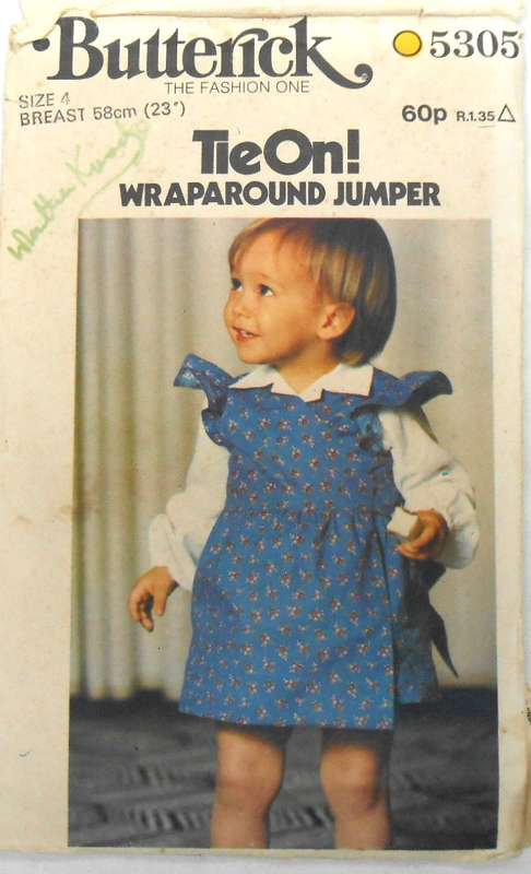 BUTTERICK 5305 GIRLS TIE ON WRAPAROUND PINAFORE SIZES 4 YEARS BREAST 58 CM COMPLETE