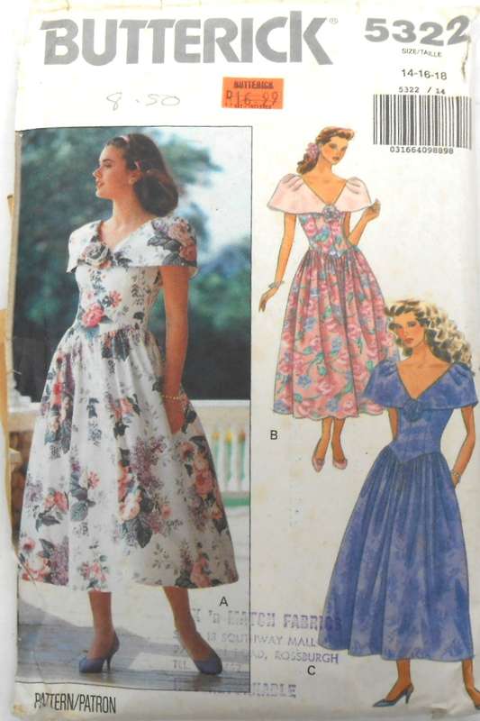 BUTTERICK 5322 SLEEVELESS DRESS WITH COLLAR SIZES 14-16-18 COMPLETECUT TO 16