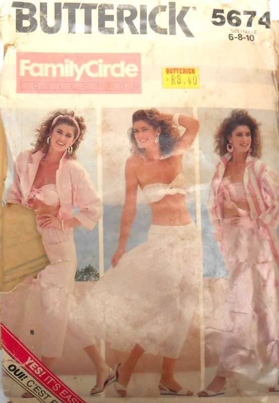 BUTTERICK 5674 SHIRT-BRA-PANTS-SKIRT SIZE 6-8-10 COMPLETE CUT TO 10
