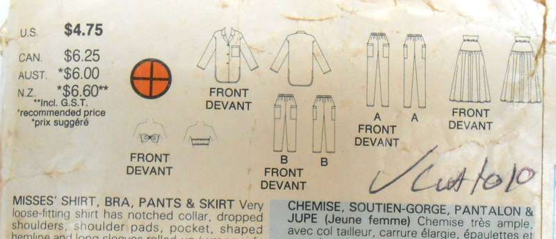 BUTTERICK 5674 SHIRT-BRA-PANTS-SKIRT SIZE 6-8-10 COMPLETE CUT TO 10