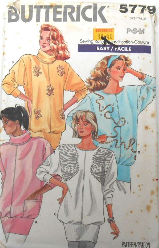 BUTTERICK 5779 VERY LOOSE PULLOVER TOP SIZE P-S-M (6-14) COMPLETE CUT TO M