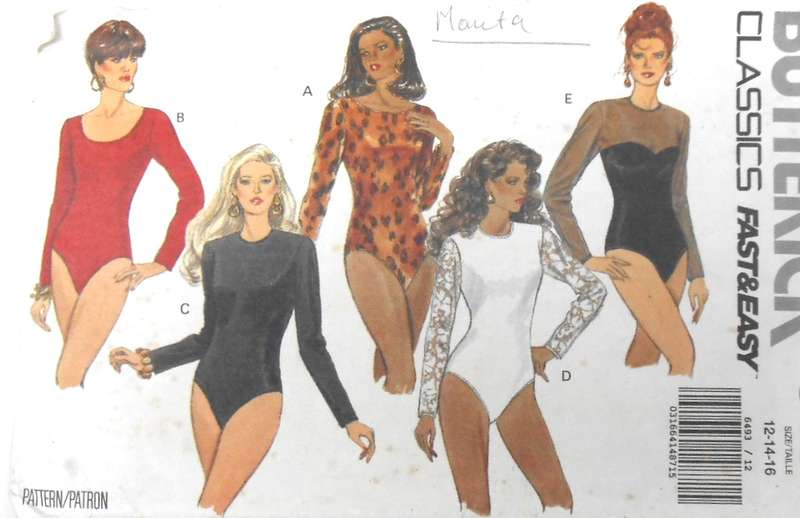 BUTTERICK 6493 BODYSUITS WITH SNAP CROTCH CLOSURES SIZE 12-14-16--NO SLEEVE PATTERN CUT TO SIZE 14