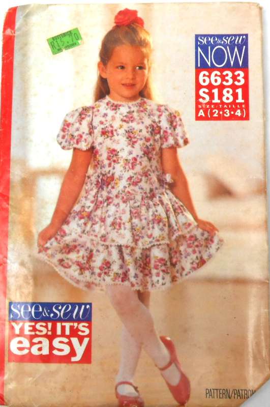 BUTTERICK 6633 GIRLS DRESS WITH TIERED SKIRT SIZE 12-3-4- YEARS COMPLETE-UNCUT-F/FOLDED