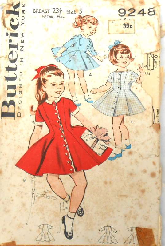VINTAGE BUTTERICK 9248 GIRLS PRINCESS COAT DRESS SIZE 5 YEARS BREAST 23 1/2" -NO COLLAR SUPPLIED