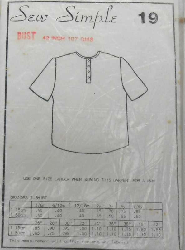 SEW SIMPLE 19 -GRANDPA T-SHIRT SIZE 42" OR 107 CM -COMPLETE