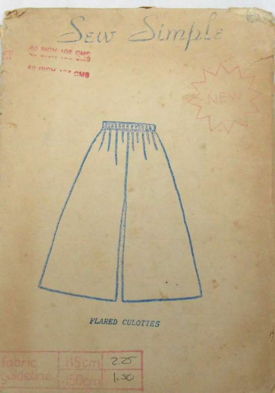 SEW SIMPLE FLARED CULOTTES SIZE 40 & 42" OR 102 CM & 107 CM -COMPLETE